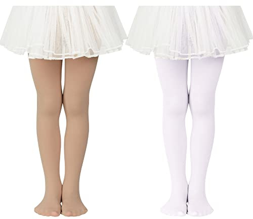 Durio Collants de ballet pour fille - Élastique - Antidérapants, Blanc et couleur, 1-3 ans