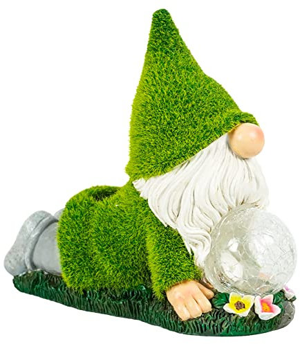 TIN DREAMS FACTORY | Gnomi da Giardino Yoga con Luce Solare – Nanetti da Giardino Grande – Nano Esterno con Sfera Luminosa LED – Statua Giardino, Patio e Terrazza