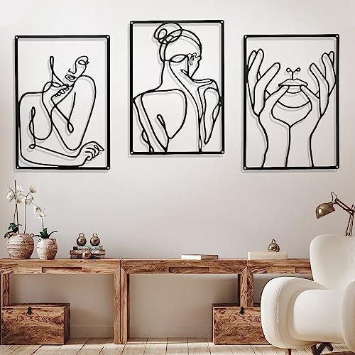 RAINPOP 3 Stück Wanddeko Metall, Wasserfest Wandschmuck, Wandskulpturen zum Aufhängen, Moderne Metall Wanddeko, WanddekoWohnzimmer, Minimalistische Wandkunst Abstrakte Wanddekoration 35x25cm