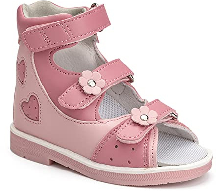 Orthopop Sandalias ortopédicas para niñas con estampado de corazón de amor,zapatos correctivos AFO de caña alta con soporte para el arco y el tobillo