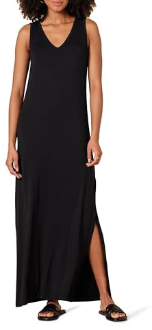 Amazon Essentials Vestido Largo de Punto con Cuello en V y Abertura Lateral Mujer, Negro, XS
