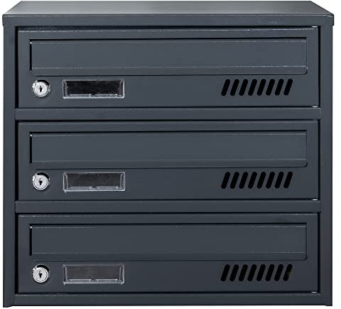 Cassette postali con fissaggio a parete EURO GLM 3 RAL 7016 cassetta postale condominiale Depot 3 con 3 alloggi, cassetta delle lettere