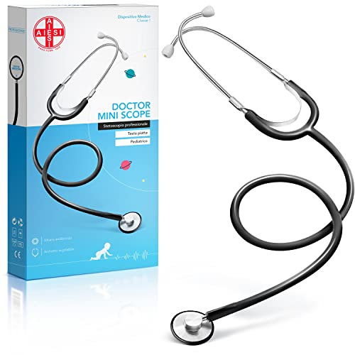 AIESI® Stetoscopio Professionale a testa piatta pediatrico colore nero DOCTOR MINI SCOPE, Garanzia Italia 24 mesi
