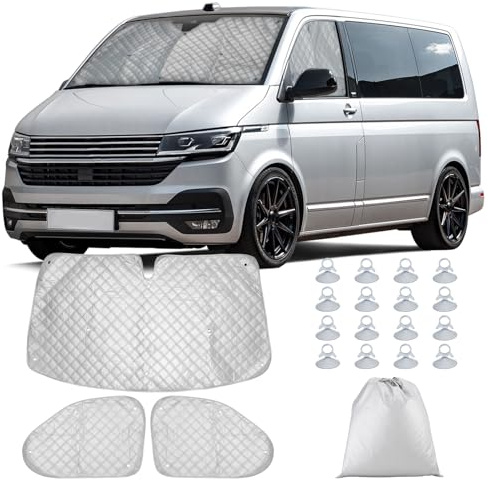 Sonnenschutz Frontscheibe VW T5 T6, 3 Stück Thermomatten Auto Frontscheibenabdeckung Aluminium Blockiert UV Strahlen für Wohnmobil Windschutzscheiben