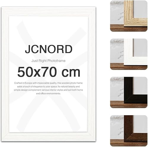 JCNORD Weißer MDF Holz Bilderrahmen 50x70 cm mit bruchsicherem Acrylglas | Moderner Fotorahmen für Wände und Tische