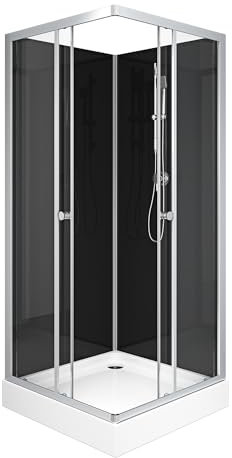 MARWELL Ducha completa Black Reef – Cabina de ducha 80 x 80 x 195 cm – con elegante entrada en esquina y cómoda altura de entrada de 15 cm – elegante juego completo