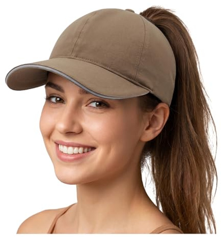 YAMEE Basebollkeps för dam sommar vattentät snabbtorkande basebollkeps för dam justerbar prestanda med hål för hästsvans, lättviktig andningsbar solskyddsmössa, Khaki, one size
