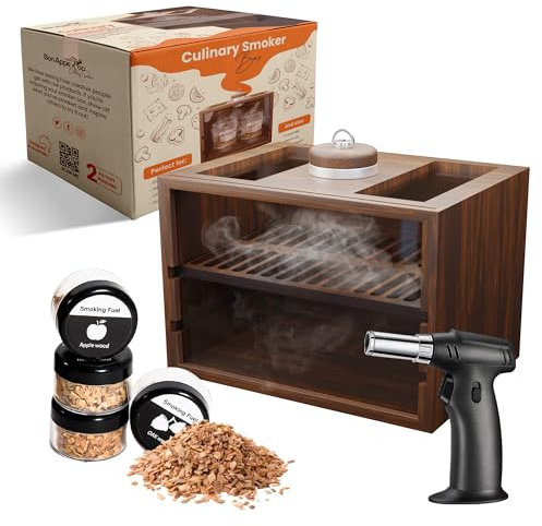 Bon Apperoo™ 2-Glass Culinary Smoker Box with Torch | Portable Cold Food and Cocktail Infuser | Indoor Whiskey and Bourbon Smoking Kit | Ideal for Drinks and Charcuterie | Butane Not Included
