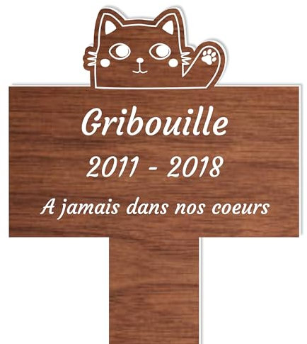 Piquet Plaque Funéraire Commémoratif Personnalisé - Bois - Inter funéraire pour Chat, Chien - Souvenir pour Animaux - Piquet Plaque Funéraire Animaux - Textes Personnalisables (Chat)