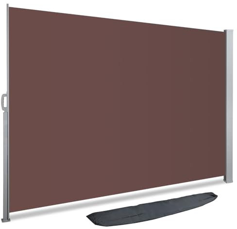 VOUNOT® Store Latéral Vertical Paravent Rétractable Protection Solaire 180x300cm Auvent Rétractable avec Housse de Protection Brise Vue Rétractable pour Balcon, Jardin, Terrasse Marron Foncé