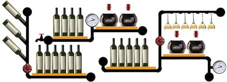 Weinregal Wand Metall Flaschenregal Schmal mit Weinglashalter Wine Rack Bar Regal Wand Weinschrank Hausbar Barschrank Getränke Regal Mini Bar Vitrine Hängend für Esszimmer Bartheke Wohnzimmer Küche