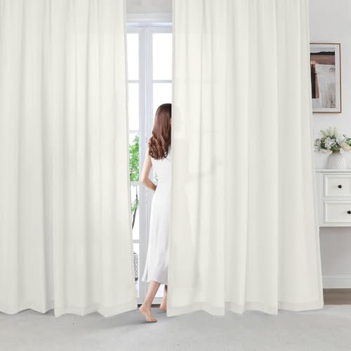 BellaHills Vorhang Halbtransparent mit Ösen für Wohnzimmer Transparent Wärmeschutzvorhang 70% Thermovorhang Gardinen 2er Set H245 x B140cm Beige