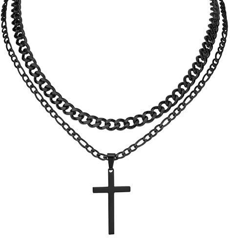 JJDreams Halskette Herren Kreuz Kette Punk Doppelte Halskette mit Kreuz Anhänger Edelstahl Necklace für Herren Damen