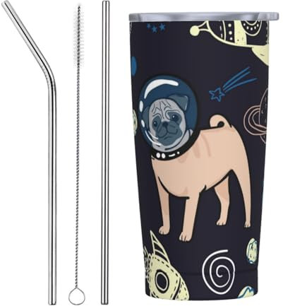 Taza De Aislamiento 20Oz, Espacio Pug Taza Termo Café Personalizada Acero Inox Vaso Termico Reutilizable Taza Térmica De Café, Para Café, Bebidas Frías O Calientes