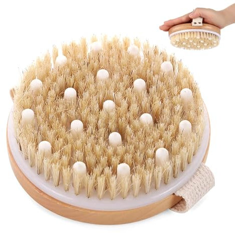 Massagebürste, Körperbürste Naturborsten, Cellulite Bürste, Trockenbürste Körper Peeling Bürste, Badebürste, Trockenmassage Bürste, Peelingbürste Reduziert Cellulite und Verbessert Lymphfunktionen ﻿