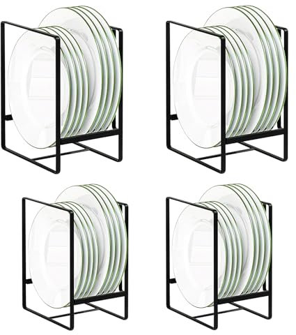 QUMENEY Confezione da 4 scaffali per piatti, organizer verticale per stoviglie, scolapiatti per armadio da cucina, piano di lavoro, armadio (nero)
