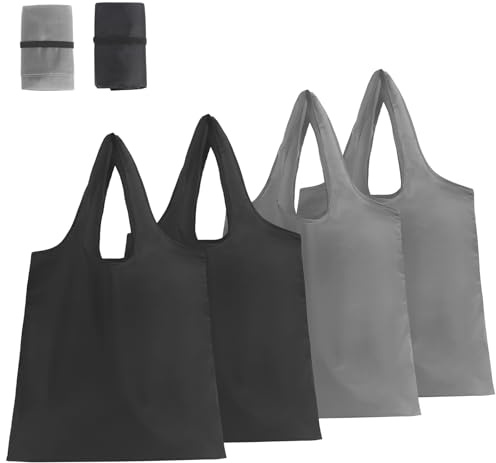 Niuoppy 4PCS Polyester Reusable Shopping Bags, Foldable Shopping Bag, Washable Grocery Bags for Daily Use