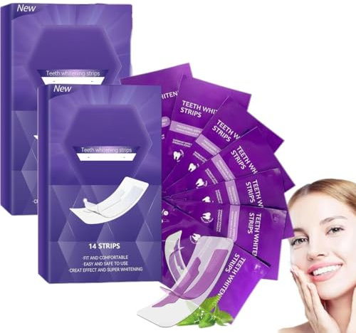 Strisce sbiancanti per denti gialli, strisce sbiancanti per denti viola, sbiancamento immediato dei denti, rimozione efficace delle macchie, adatte a tutti i tipi di denti (2 scatola)