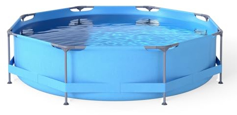 GOPLUS Pool mit Filterpumpe, PVC Schwimmbad mit Metallrahmen & Bodenablauf & rutschfesten Fußpolstern, Outdoor-Schwimmbecken für Hinterhof, Terrasse, Garten, Rasen, blau (300 x 300 cm)