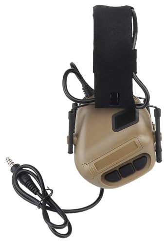 AHTCPO Casque Militaire Antibruit, avec Micro Perche, pour la Communication en Tir et Chasse, Cache-Oreilles Pliables(Brown)