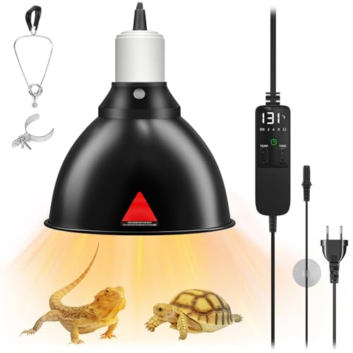 GlowUp Lampada Riscaldante Lampada uvb Tartarughe da 5,5 pollici con termostato e timer, Portalampada E27 Reptile Dome 300W per Tartarughe, Lucertole, Draghi Barbuti (Lampadina non Inclusa)