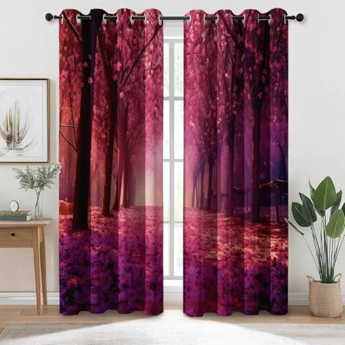 Generico Tende Oscuranti Viola, Natura Fantasia Sentiero Motivo Termiche Isolanti Tende Con Occhielli, 70L x 145A cm (2 Pannelli) Decorazione Finestre per Ufficio Soggiorno Camera