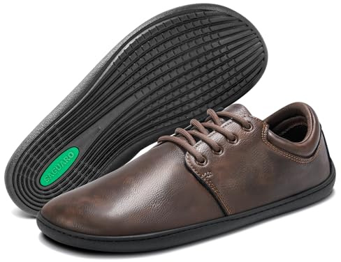 SAGUARO Zapatillas Barefoot Hombre Cuero Zapatos Minimalistas Antideslizantes Ligeros Calzado Descalzo para Casual Trabajo, Noble II, Marrón 46EU