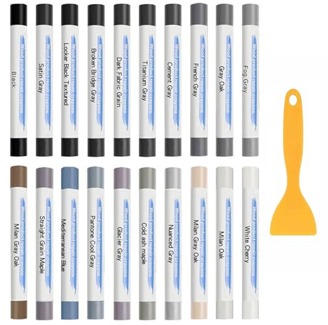 Xqzbmt 20 Pcs Wax Filler Wood Repair Sticks, Wax Crayons Furniture Repair Kit for Wooden Furniture Tables Desks Scratches Holes Stains Repair, Laminate Floor Crayons Repair Kit with Scraper(Grey)