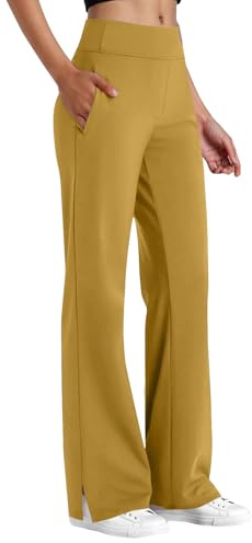 Pantalon de Yoga avec Poches pour Femme Taille Haute Opaque Yoga Pants Fluide Chic Élégant Stretch Pantalon Jambe Large pour Pilates, Sport, Fitness, Loisirs,Bureau,Affaires,Travailler
