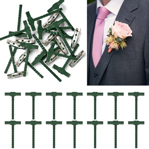 20 Stück Dreieck-T-Plastikbrosche, Sicherheitsnadeln aus Kunststoff, grüne zarte kleine Sicherheitsnadel für Hochzeiten, Boutonniere-Nadeln, Knopflochblumen, DIY Hochzeitsblumen