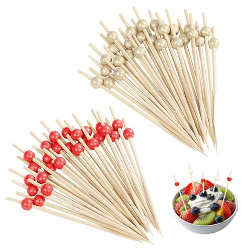 Juadnic Pinchos para comida para dedos, 400 artículos, pinchos para aperitivos, palillos de madera, pinchos de cóctel, brochetas de frutas, brochetas de queso, brochetas de fiesta para bodas, fiestas