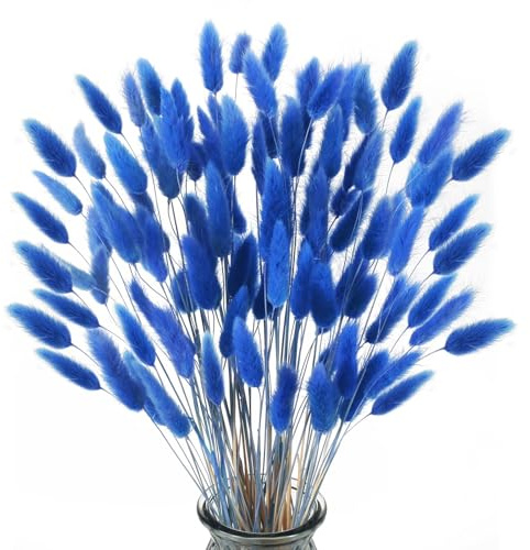 Zythrem 120 Pcs Dried Flowers Blue Bunny Tails Pampas Grass Artificial Rabbit Tail Dried Flowers Bouquet Dry Lagurus Ovatus Bunch for Vases Boho Home Wedding Flower Arrangement Decor