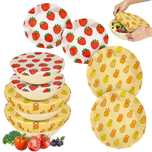 4 Pack Beeswax Bowl Covers,Reusable Beeswax Bowl Covers, Elastic Cotton Cloth Sourdough Bread Cover, 7.8/11.8Inch Reusable Bowl Caps for Bread Proofing Baskets and Large Mixing Containers
