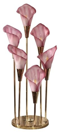 Vintage Calla Lily Lamp, 6 Pcs Pink LED Simulation Calla Lily Night Light, Mid-Century Retro Floral Brass Table Lamp, Bohemian Vintage Flower Lamps for Bedroom Living Room Home Decor & Holiday Gifts