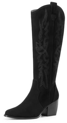 DREAM PARIRS Cowgirl stövlar bekväma dra på dragkedja tjock häl spetsig tå broderad western cowgirl knähöga stövlar flickor damer retro hög stövel
