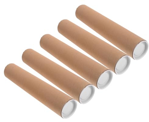 DIKACA Tubos de Envío de Carteles de Papel Kraft Rígido 33x6,5 Cm, Paquete de 5 Unidades, Tubos Redondos para Almacenamiento y Envío de Pósteres, Planos y Gráficos