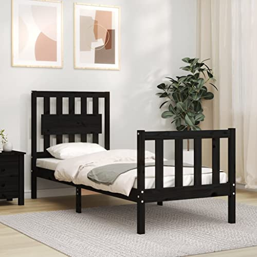 Mimdixy Lit de jour en palette, en bois massif, avec tête de lit, noir, pour adultes, enfants, adolescents
