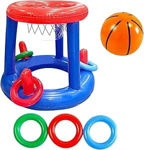 QyueQyat Pool Basketball Hoop, Inflatables , Swimming Games, Inflatable Toys Set with 3 Rings and 1 Ball, Floats for Recreation, for Adults