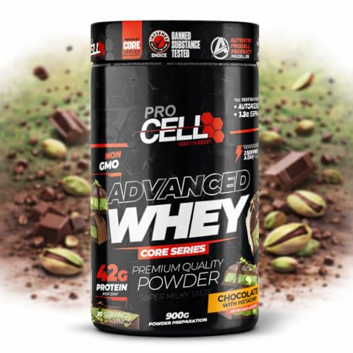 Procell Proteinas Whey Advanced 900g (Choco Pistacho) Zero Azúcar, 21g de Proteina, 30 Servicios Whey Protein Concentrado y Aislado de Suero - Proteinas para Masa Muscular en Polvo para Batidos