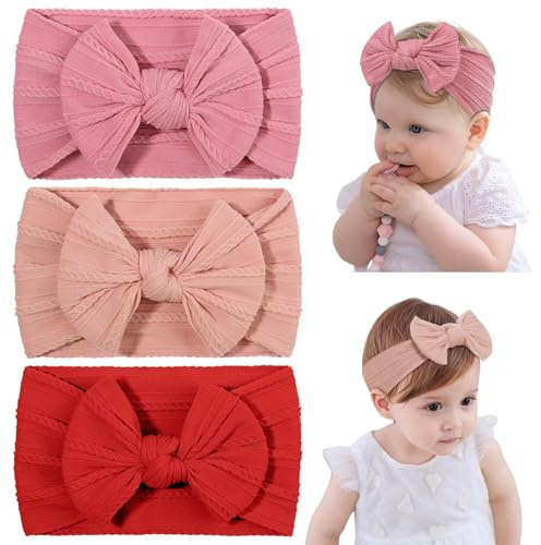 DiULi Babyrosettpannband, 3 st elastiskt babyturbanpannband, tillbehör till småbarn (set A)