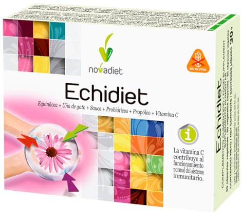 Novadiet - ECHIDIET con Equinácea, Sauce, Fermentos Lácticos, Propóleo, Vitamina C - Ayuda Estimular las Defensas del Organismo, Mejorar el Malestar General - Envase de 60 cápsulas