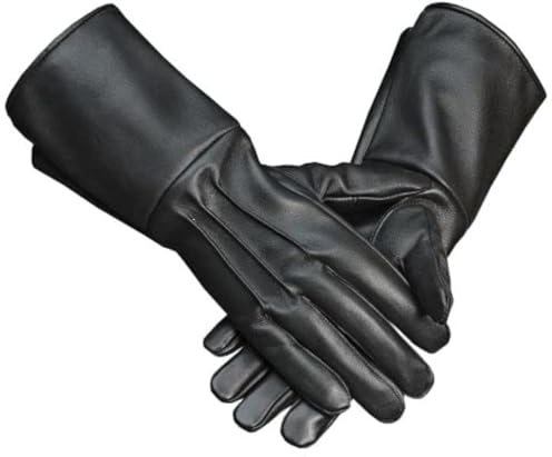 Shanan Medieval Gloves Gauntlet Leather Black Waterproof for Men Cosplay Motorcycle Artillery Cavalry Infantary Riding Working Hiking Brown Heated Long Cuff Gloves, XX-Large (SL-100-001)