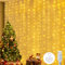 ZeMu Curtain Fairy Lights Indoor Outdoor, 3m×3m 300LED Waterfall String Lights with Hooks, Waterproof Warm White Copper Wire Hanging Window Lights USB for Bedroom Wall Xmas Decorations