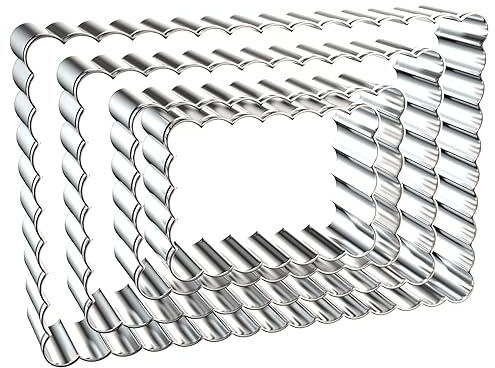 Rectangle Cookie Cutter Set with Scalloped Edge Assorted Sizes - 5 Inch, 4 Inch, 3 Inch, 2 Inch - Fluted Edge Plaque Frame Rectangluar Cookie Cutters Shapes Fondant Molds - Stainless Steel
