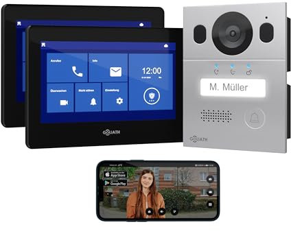 GOLIATH® Videocitofono 2 Fili [2x SCHERMO DA 7 POLLICI] Video citofono con telecamere esterne - Kit Videocitofono con Apriporta - Videocitofoni bifamiliare - Antivandalo e impermeabile - Da incasso