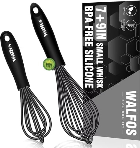 Walfos Silikon-Schneebesen, 17,8 cm + 22,9 cm, BPA-frei, kleiner Schneebesen für kratzfest, hitzebeständig (230 °C), schön zum Rühren einzelner Eier und zum Mischen kleiner Mengen Pulver und Sauce