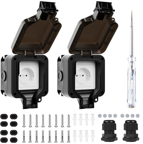 Außensteckdose Wasserdichte IP66 1-Fach* 2 Steckdose Abschließbar Aufputz mit Klappdeckel Aussensteckdose für Garten Küche Garage Wäscherei Außenbereich