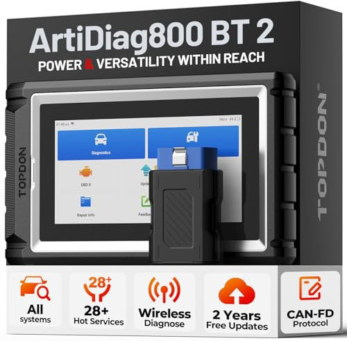 TOPDON ArtiDiag800BT 2 Diagnosegerät Auto, vollständige Systemdiagnose, 28+ Servicefunktionen, obd2 diagnosegerät für alle Fahrzeuge, Lebenslange kostenlose Updates, CAN-FD, FCA