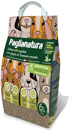Paglianatura Lettiera Bioattiva per Roditori in Pellet 6mm, Naturale ed Ecologica - Assorbenza Elevata - 3kg/6 Litri