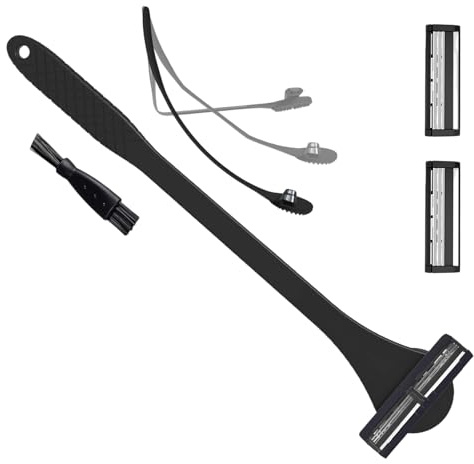 Limpiador de espalda de silicona 2 en 1 y afeitadora para hombre con tres capas para afeitado y depilación de espalda, herramienta de aseo con mango de silicona